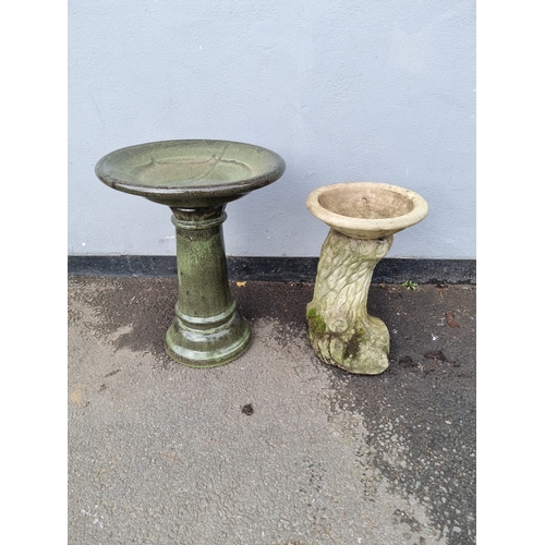 375 - Two small stone garden bird baths.