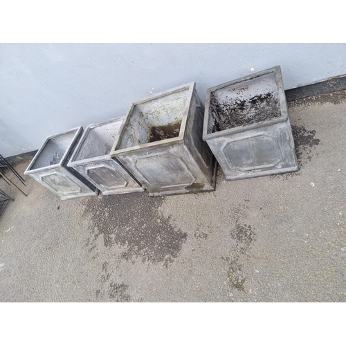 377 - A set of four grey square flower / garden pots