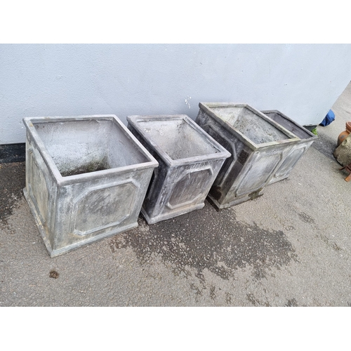 377 - A set of four grey square flower / garden pots