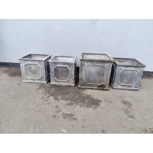 377 - A set of four grey square flower / garden pots