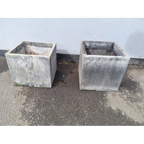 381 - Two stone cube flower / garden pots in grey