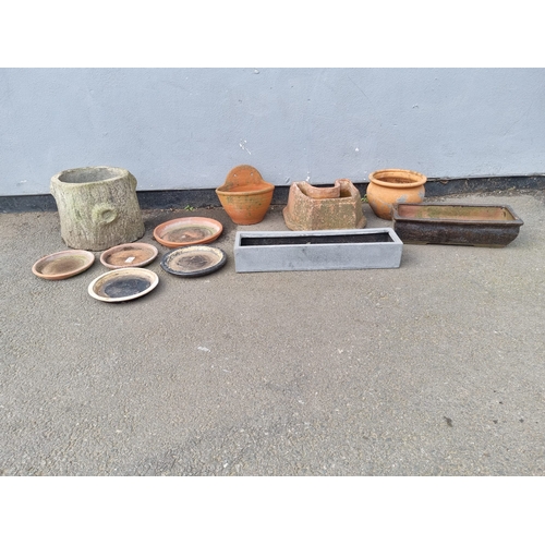 385 - A selection of miscellaneous terracotta  flower / garden pots and bases