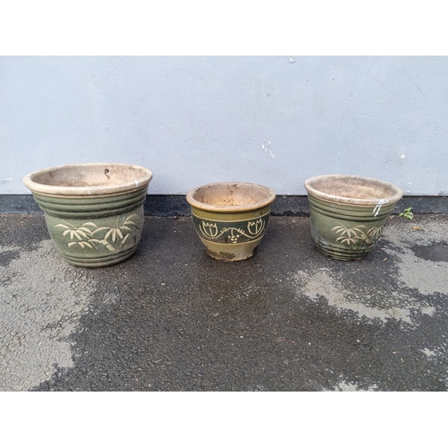 387 - Three green garden / flower pots