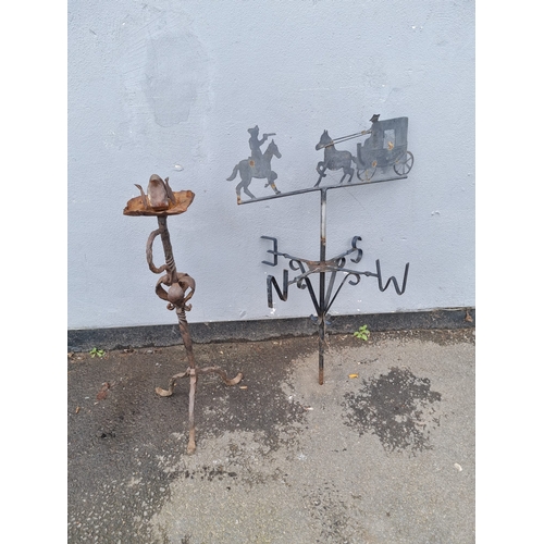 392 - Metal garden weather vane and candle stick holder