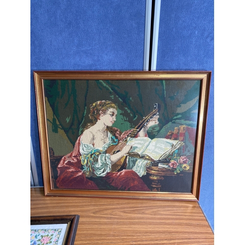 233 - A collection of framed tapestry style artwork.

Please see images for largest dimensions for referen... 