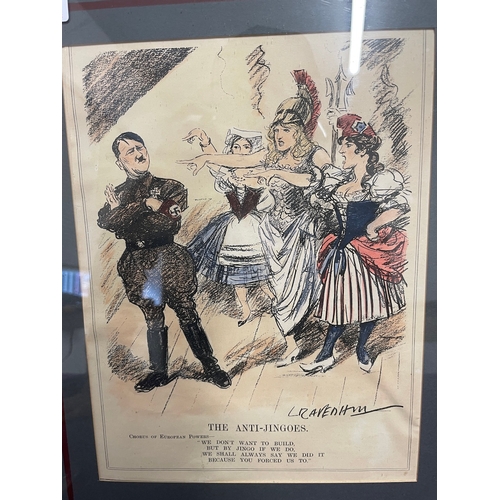 188 - Framed 1934 Hand Coloured Political Cartoon Print - The Anti Jingoes - Punch