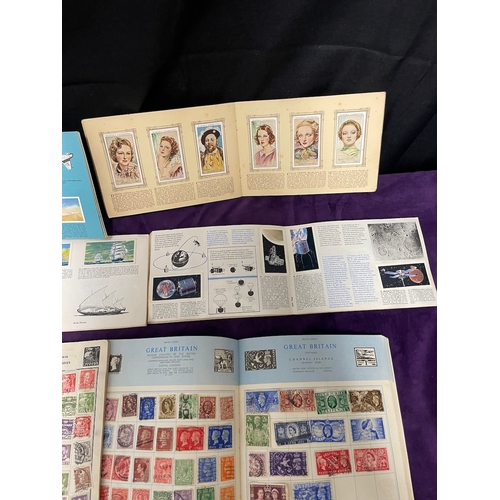 193 - Quantity of Collectable Cigarette Card Albums complete with cards, two vintage stamp albums + Loose ... 