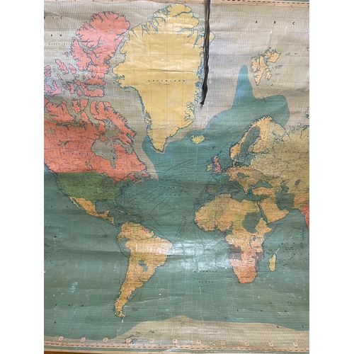 198 - Large 1970's Philips Commercial Geographical Map of The World on linen