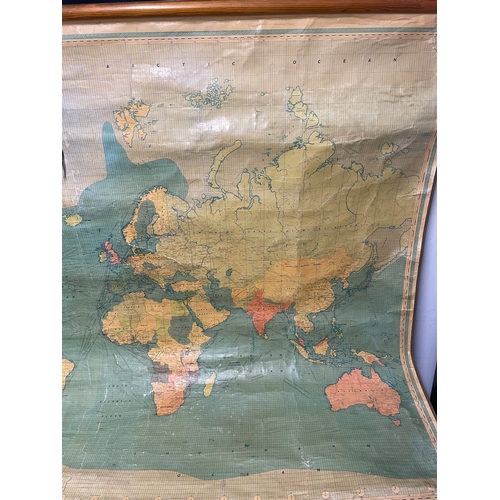 198 - Large 1970's Philips Commercial Geographical Map of The World on linen