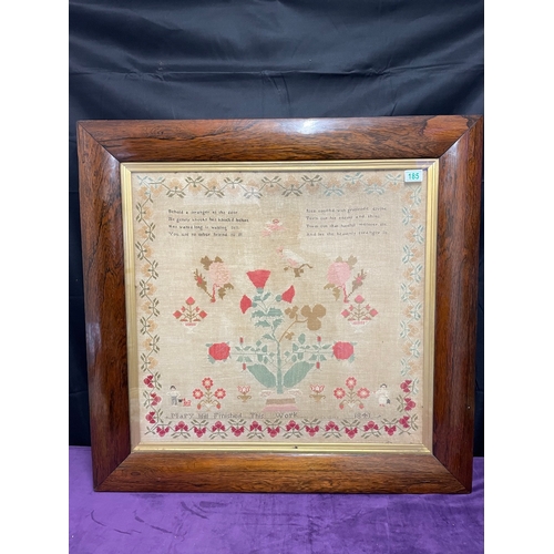 217 - 19th Century Rosewood framed Poem sampler by Mary 1841-  88cm x 85cm