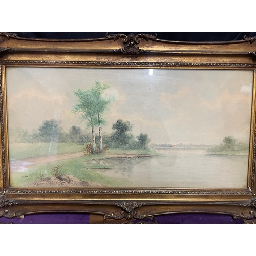 220 - A pair of framed 20th century watercolours river landscapes by artist Lonydon?