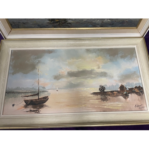 221 - Two Framed 20th century Oil on canvas Maritime scenes by Gilbert Wiper (1900-2000) + 1 other signed ... 