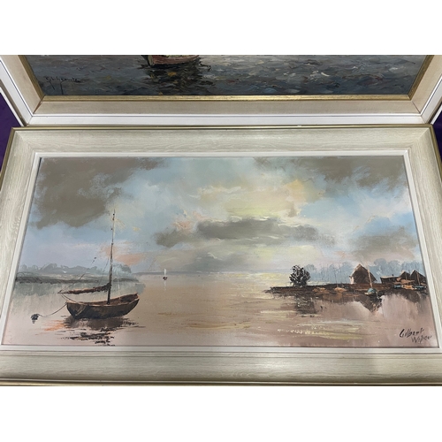 221 - Two Framed 20th century Oil on canvas Maritime scenes by Gilbert Wiper (1900-2000) + 1 other signed ... 