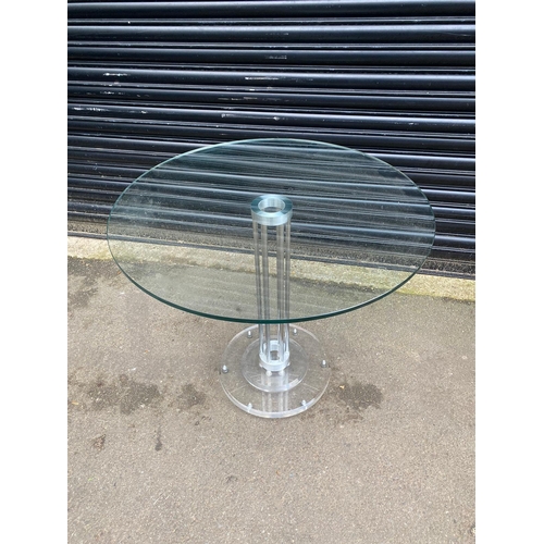 490 - Modern Designer Glass Pedestal Table with Aluminium & Perspex Base