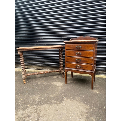 493 - 19th Century Games Table + Antique Mahogany Sheet Music Cabinet A/F