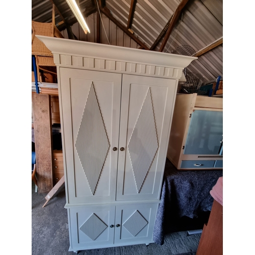 496 - Large White Linen Press Cupboard - 94cm x approx 210cm x 57cm