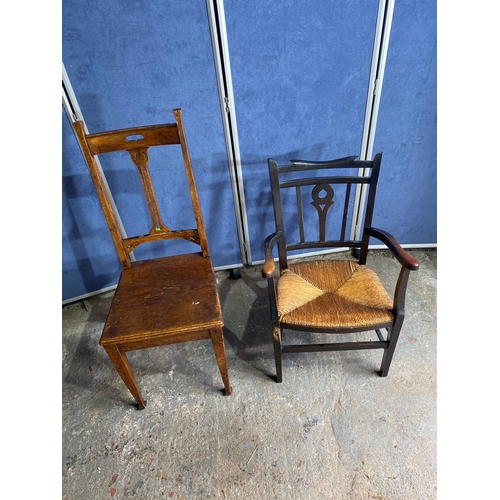 498 - Two antique chairs - One rush seated armchair and one dining chair.

See images for dimensions.