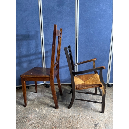 498 - Two antique chairs - One rush seated armchair and one dining chair.

See images for dimensions.