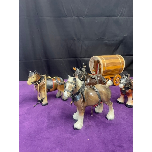 7 - Collection of Ceramic Shire Horse and Carts / Wagons