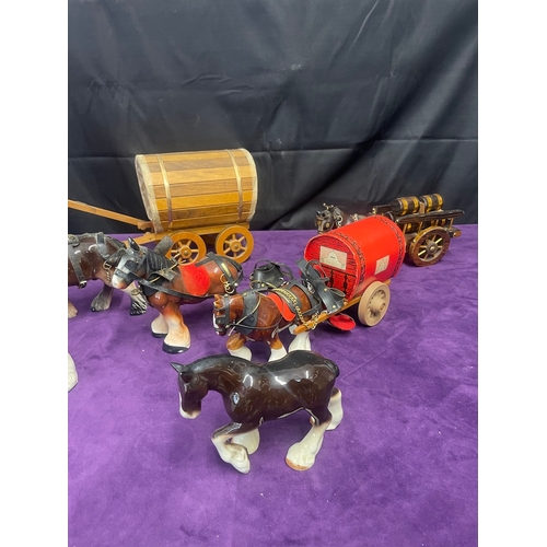 7 - Collection of Ceramic Shire Horse and Carts / Wagons