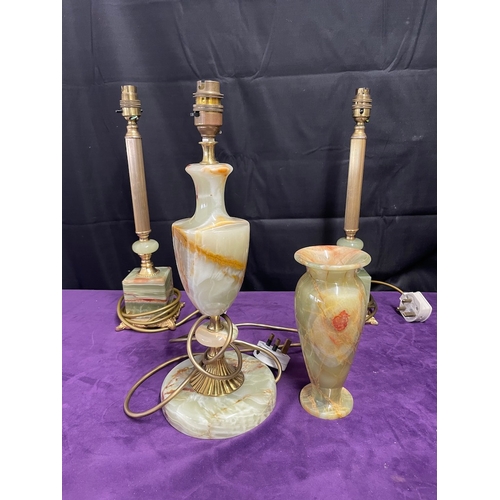 37 - Four Vintage Onyx Lamps inc a pair + Onyx Vase