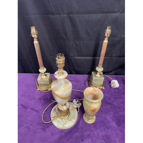 37 - Four Vintage Onyx Lamps inc a pair + Onyx Vase