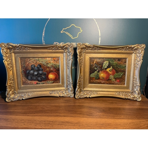 2 - Two 19th Century Oil on Canvas Still Life of fruits by same hand framed in matching gilded period fr... 