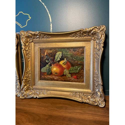 2 - Two 19th Century Oil on Canvas Still Life of fruits by same hand framed in matching gilded period fr... 