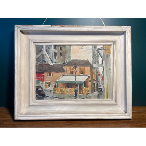 5 - Early to Mid 20th Century French  Oil on Board Street Corner Scene - Artist Unknown  
18