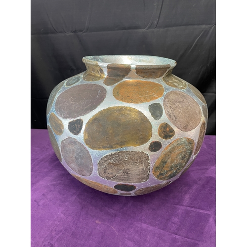 Large Contemporary Silver & Brown pebble decoration Ceramic Round Vase
