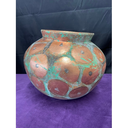 Large Contemporary Copper & Green pebble decoration Ceramic Round Vase