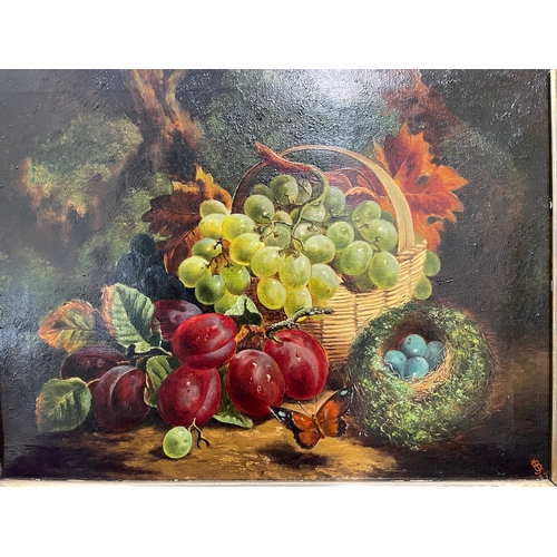 10 - Early 19th Century Oil on Canvas Still Life Study Fruits in and around basket - Monogrammed bottom R... 