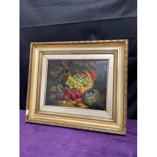 10 - Early 19th Century Oil on Canvas Still Life Study Fruits in and around basket - Monogrammed bottom R... 