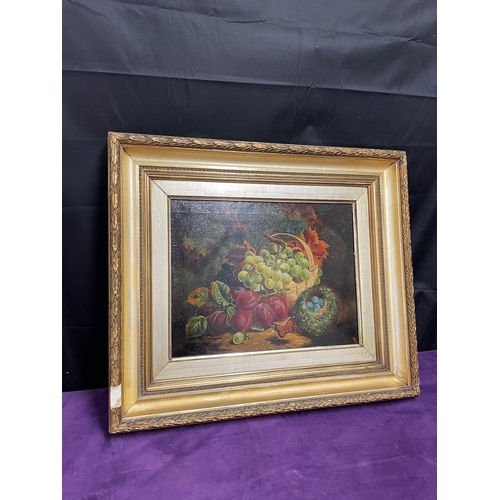 10 - Early 19th Century Oil on Canvas Still Life Study Fruits in and around basket - Monogrammed bottom R... 