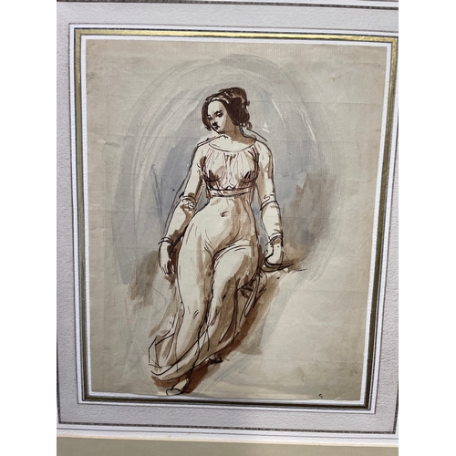 23 - An unframed study of a seated woman by William Edward Frost RA (1810 - 1877) Ink & Watercolour