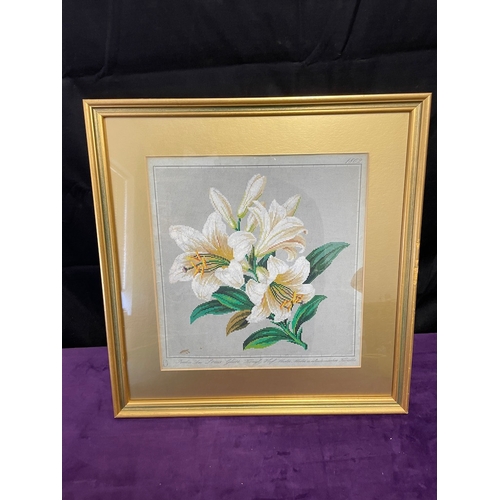 25 - 19th Century Framed Berlin Hand Painted Wool work Embroidery by Louis Glüer (1820-1870) of Lilies Fl... 