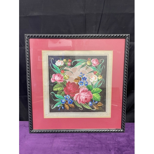 26 - 19th Century Framed Berlin Hand Painted Wool work Embroidery of roses / flowers signed bottom right ... 