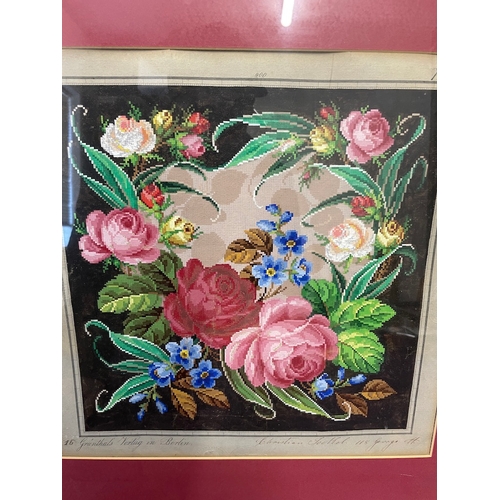 26 - 19th Century Framed Berlin Hand Painted Wool work Embroidery of roses / flowers signed bottom right ... 