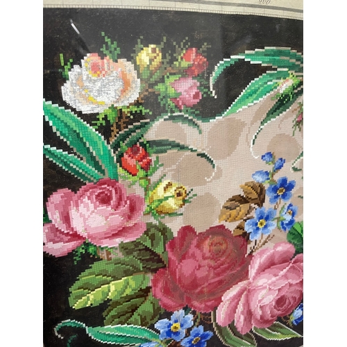 26 - 19th Century Framed Berlin Hand Painted Wool work Embroidery of roses / flowers signed bottom right ... 