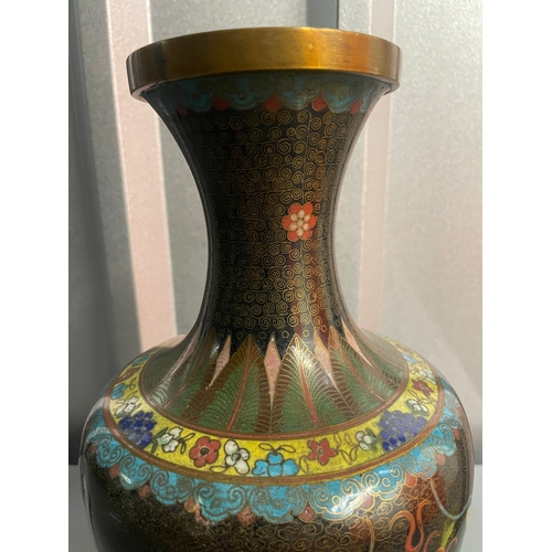 40 - Decorative Mid 20th Century Oriental Cloisonné Enamel Vase - 32cm x16cm