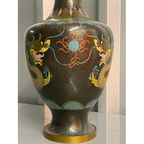 40 - Decorative Mid 20th Century Oriental Cloisonné Enamel Vase - 32cm x16cm