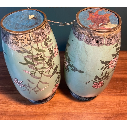 41 - 19th Century Pair of Chinese Polychrome Cloisonné vases Featuring Floral & Bird Motif