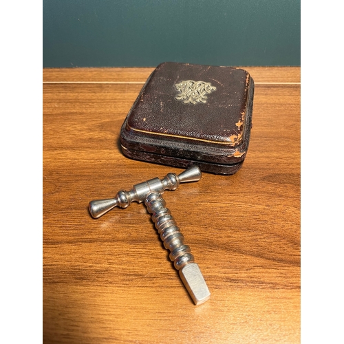 43 - 19th Century silver plated rifle / shotgun nipple Key wrench in original fitted case with monogram