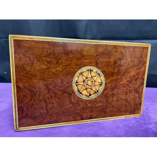 46 - Fine Georgian Mahogany Prince of Wales Feathers Marquetry in boxwood with cross banding compartment ... 