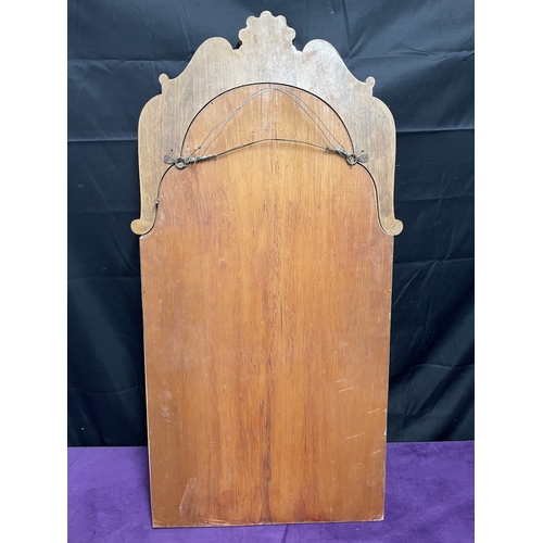 50 - Antique Burr Walnut Wall Mirror with shell motif, carved shoulders, plain frame surrounding a bevell... 