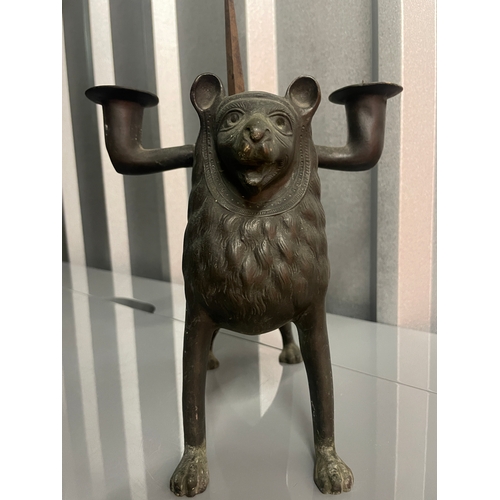 54 - Medieval Styled 19th Century Solid Bronze / Brass Candelabra pricket Candlestick formed of a Lion
He... 