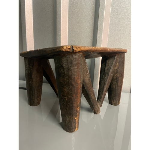 56 - Antique African Nupe Tribe Carved Square Wood Stool - Nigeria, Africa - Early 20th Century 
28cm x 2... 