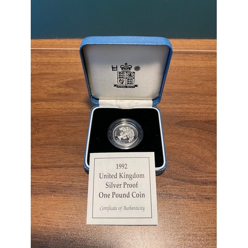 85 - Royal Mint 1992 United Kingdom Silver Proof One Pound Coin in Box with COA