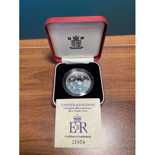 97 - Royal Mint United Kingdom Coronation 40th Anniversary Silver Proof Crown in box with COA