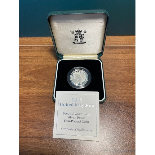 64 - Royal Mint 1995 United Kingdom Second World War Silver Proof Two Pound Coin in Box with COA